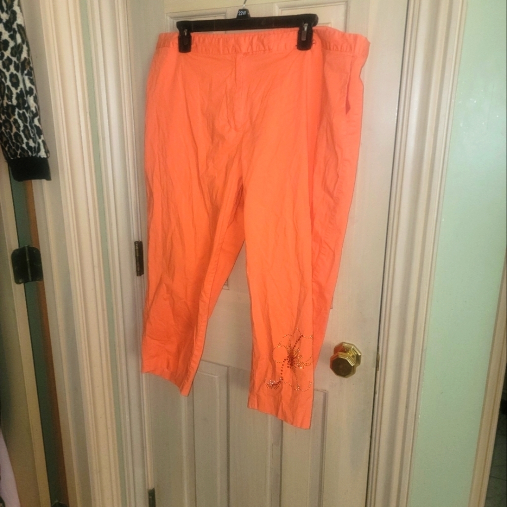 Womens plus sz 20 Venezia  Orange Capris Pants Beaded